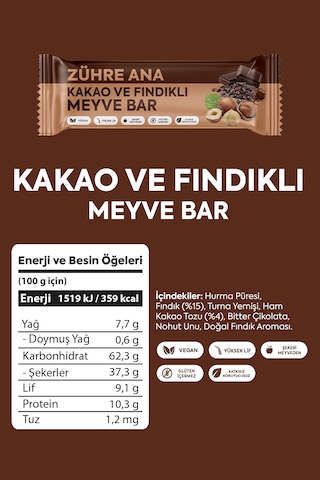 Kakaolu Ve Fındıklı Meyve Bar Şeker İlavesiz 35 Gr X 12 Adet