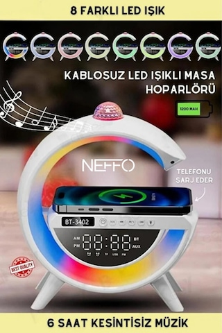 G Harfi Şeklinde Dijital Saat Kablosuz Şarj Rgb Gece Lambası Bluetooth Hoparlör Çok Amaçlı İstasyon