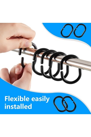 Folinda 24 Adet Silikon Banyo Perde Halkaları - Açık Tip, Hafif Ve Dayanıklı, Kolay Kurulum, 1 İnç Çubuklar İçin, Siyah Siyah