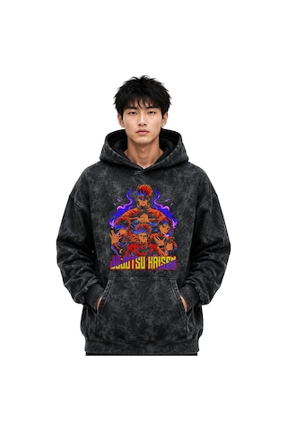 Sevbano Jujutsu Kaisen Karakterler Anime Baskılı Unisex Oversize Yıkamalı Siyah