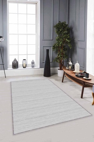 Gri Sade Desensiz Kaymaz Tabanlı Dekoratif Halı St03n11