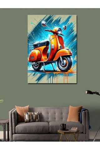 Kanvas Tablo Renkli Motosiklet Ve Fırça Darbeleri 50cmx70cm
