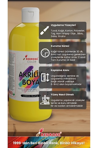 Red Rose Sarı Akrilik Boya 500  G