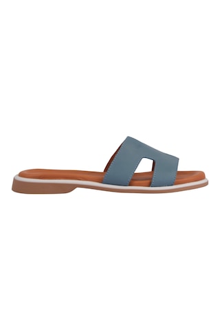 Napa Shoes Kadın H Kesimli Düz Taban Hakiki Terlik Napa-1202 Mavi