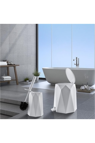 Omnipazar Elf-478 Geo 2'li Çöp Kovalı Wc Fırçalı Banyo Seti Beyaz