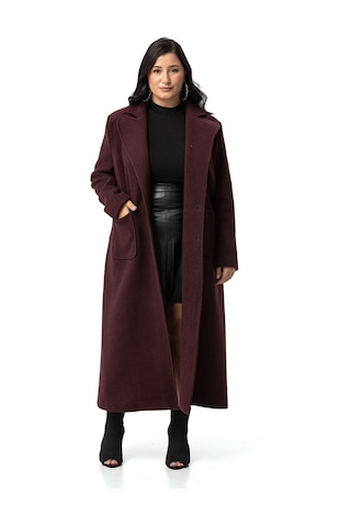 Büyük Beden Ceket Yaka Torba Cepli Astarlı Uzun Bordo Kaşe Kaban-bordo Bordo