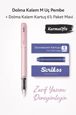 Dolma Kalem M Uç + 6 Lı Mavi Kartuş Seti Pembe