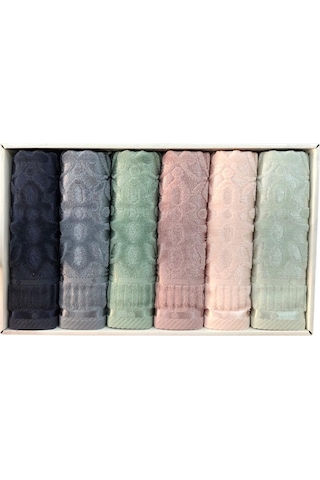 6 Lı Royam Hazangülü Mira %100 Pamuklu Kutulu El Yüz Havlusu Seti 50 X 90 Çok Renkli