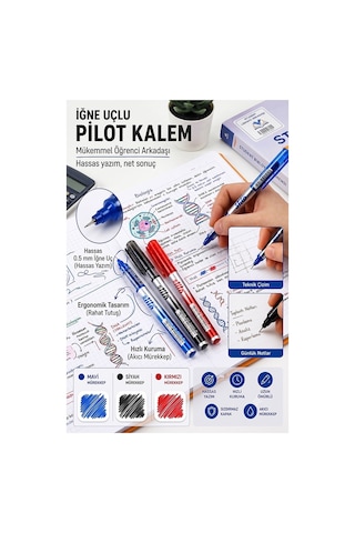 Siyah Ve Mavi Pilot Kalem İğne Uçlu 2 Adet Stilo Pilot Kalem 0.5mm İnce Uçlu Pilot Kalem Likit Mürekkepli Pilot Kalem