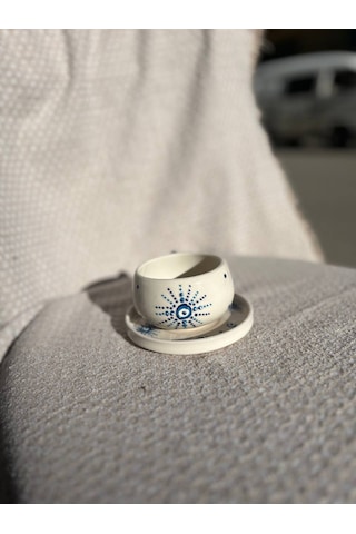 El Yapımı Seramik Kupa, Mug, Türk Kahvesi Bardağı Nazar Boncuğu