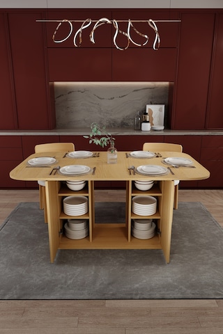 Modern Dolaplı 6 Kişilik Mutfak Yemek Masası %100 Mdf Mutfak Yemek Odası Masası Ym06 Karına