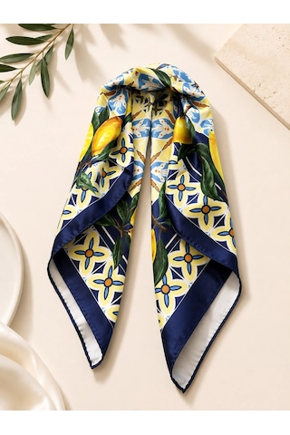 Kumru Studio Limon Desenli Lacivert Bandana Ve Fular Çok Renkli