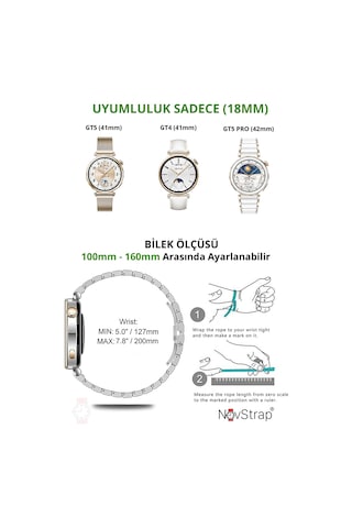 Novstrap Huawei Watch Gt4 41mm Gt5 41mm İle Uyumlu Kordon 18mm Magnet Tokalı Luxury Slim Metal Hasır