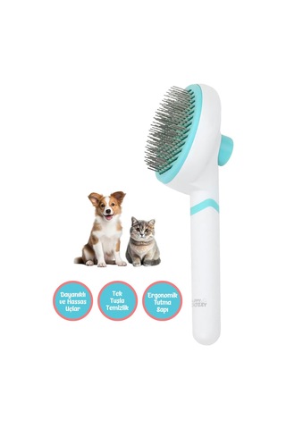 Happy Toozey Ht08 Otomatik Temizlenen Tuşlu Evcil Hayvan Fırçası Kedi Köpek Tüy Toplayıcı Tarak Beyaz