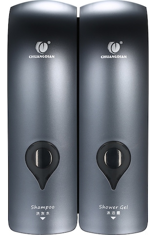 Xindoker Çift Başlı Duvar Sabunluk - Şampuan & Duş Jeli Dispanseri, 300ml, Deliksiz Montaj, Gri Cd-2049c Gri