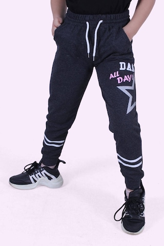 Yıldız Detaylı Yazı Baskılı Kız Çocuk Eşofman Altı Füme