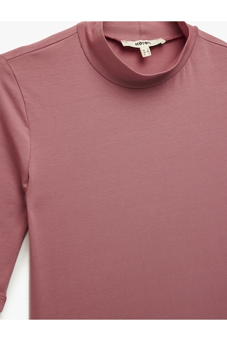 Koton Slim Fit Pamuklu 3/4 Kol Dik Yaka Tişört Pembe 6wak50171ek Gül