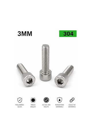 M3 Paslanmaz Imbus Civata Dın912 A2 Aısı 304 Kalite 50 Adet M3 x 10