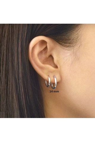 14 Mm Cerrahi Çelik Halka Küpe Gümüş Renkli Gri