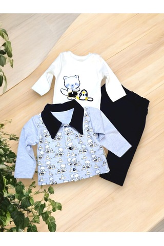 Kedili Hırkalı Erkek Bebek Takım mavi