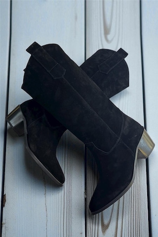 Tufan Shoes Siyah Hakiki Süet Western Çizme Siyah