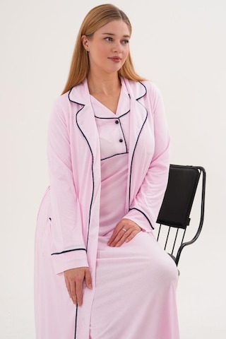 Mecit Pijama Mecit 6334 Pembe Kadın Sabahlıklı Gecelik Takımı Pembe