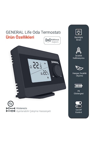 General Life Illona Ht250s Rf Kablosuz Oda Termostatı - Siyah