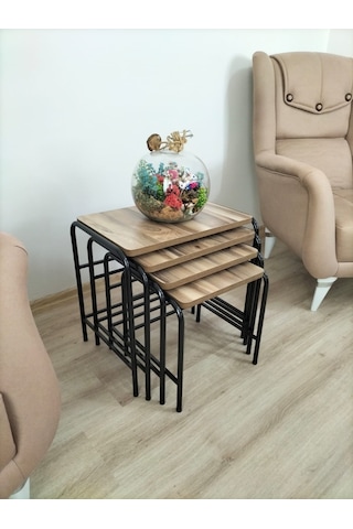 Evko Mobilya Buket Sehpa, 4'lü Zigon Sehpa, Dörtlü, Siyah-a.ceviz