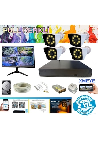 5 Mp Lens 1080 P 4 Kameralı Warm Led Güvenlik Seti - 2 Tb Hdd Ve Monitör Dahil - St224wssz