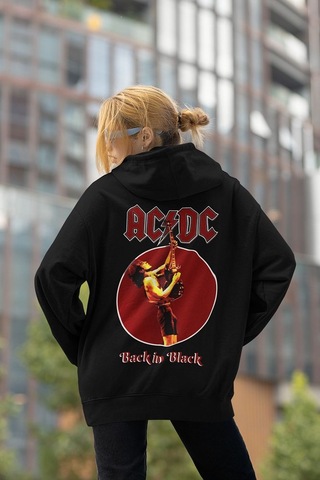 Sevbano Ac Dc Back In Black Müzik Grubu Baskılı Unisex Oversize Tasarım H Siyah