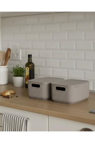 Okyanus Home Linea Smart Box Vizon 2,4 Lt 2 Adet Kapaklı Çok Amaçlı Saklama Kutusu Kahverengi