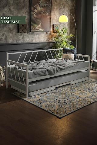 Glory Yavrulu Daybed Tek Ve Çift Kişilik Sedir Metal Karyola Beyaz