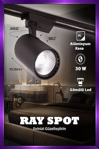 Gün Işığı 30w Siyah Kasa Ray Spot 3 Adet 1 Metre Ray Beraber Set Halinde Siyah - Altın