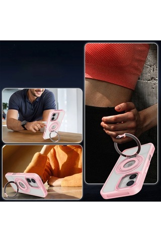 Mey İthalat Apple iPhone Uyumlu 16 Banza Magsafe Standlı Kapak - Pembe
