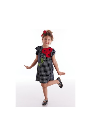 Denokids Mushi Çiçekler Puantiyeli Kız Elbise Siyah