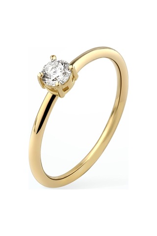 14 Ayar Altın Kaplama Yuvarlak Kesim Tektaş Gümüş Yüzük - Rs00104 Altın