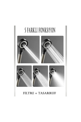 Filtreli Arıtmalı Masajlı Çok Fonksiyonlu Siyah Elit Duş Başlığı + 3 Adet Filtre Çok Renkli