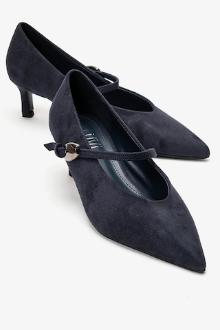 Luvi Shoes Cres Lacivert Süet Kadın Kısa Topuklu Ayakkabı