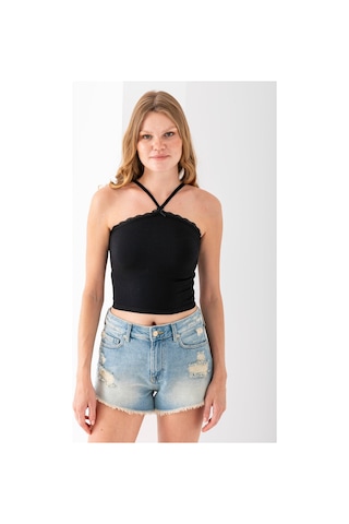 Giysa Kadın Çapraz Askılı Dantel Detaylı Crop Body Siyah - Ms0000309 Siyah