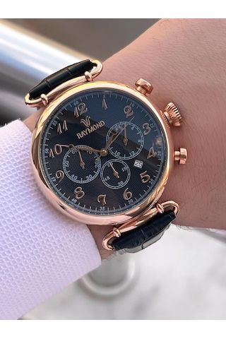 Raymond Nişan Ve Damatlara Özel Deri Kordon 2 Yıl Garantili 5 Atm Erkek Kol Saati+bileklik Rmd.40 Rose Gold