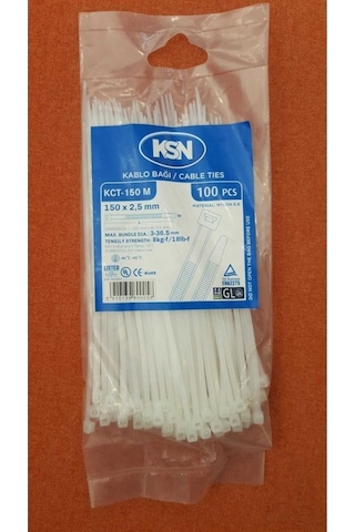 KSN Kablo Bağı Plastik Kelepçe Beyaz 3.6x300mm - 100 Adet