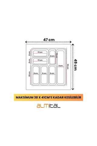 47x49 Cm. 7 Gözlü Beyaz Çekmece Içi Kaşıklık 44 40 Cm'e Kadar Kesebilirsiniz Beyaz