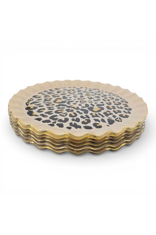 Sudedi Home 26 Cm Leopar Desenli Altın Yaldızlı Cam Servis Tabağı 6 Lı Set Çok Renkli
