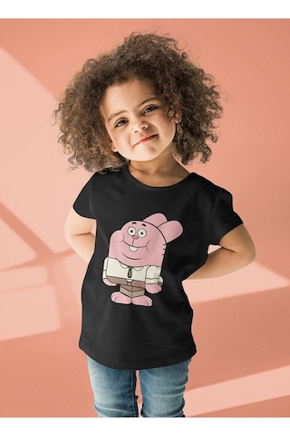 Sevbano Unisex Richard Watterson Baskılı Gumball Çizgi Film Çocuk Tişört Siyah