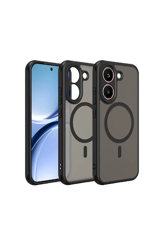 Xiaomi Poco X8 Pro Kılıf Magsafe Şarj Özellikli Kamera Korumalı Arkası Buzlu Şeffaf Lunex Kapak Siyah