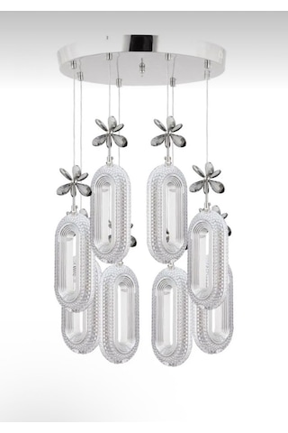 Alfa Led 8'li Krom 3 Renk Modu Ledli Kristal Taşlı Modern Led Avize Krom