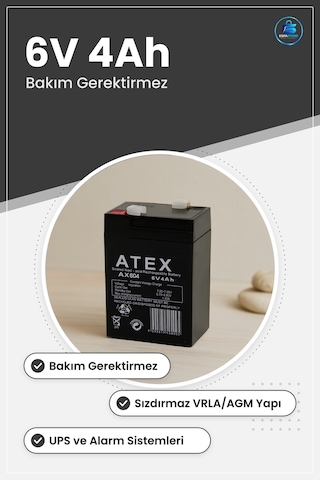 Kuru Akü 6v 4ah Şarjlı Bakım Gerektirmeyen Vrla Agm Sızdırımaz Ku