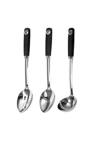 Hfambition Paslanmaz Çelik Mutfak Kaşığı Seti: 3'lü Dayanıklı Servis Ve Pişirme Kaşıkları Gümüş