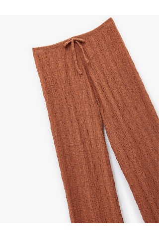 Koton Beli Bağcıklı Dokulu Uzun Bol Paça Pantolon Kahverengi 6wak40058ek Kahve