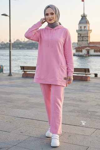 Bestenur Çift Cepli Kapüşonlu İkili Takım 1668 - Pembe